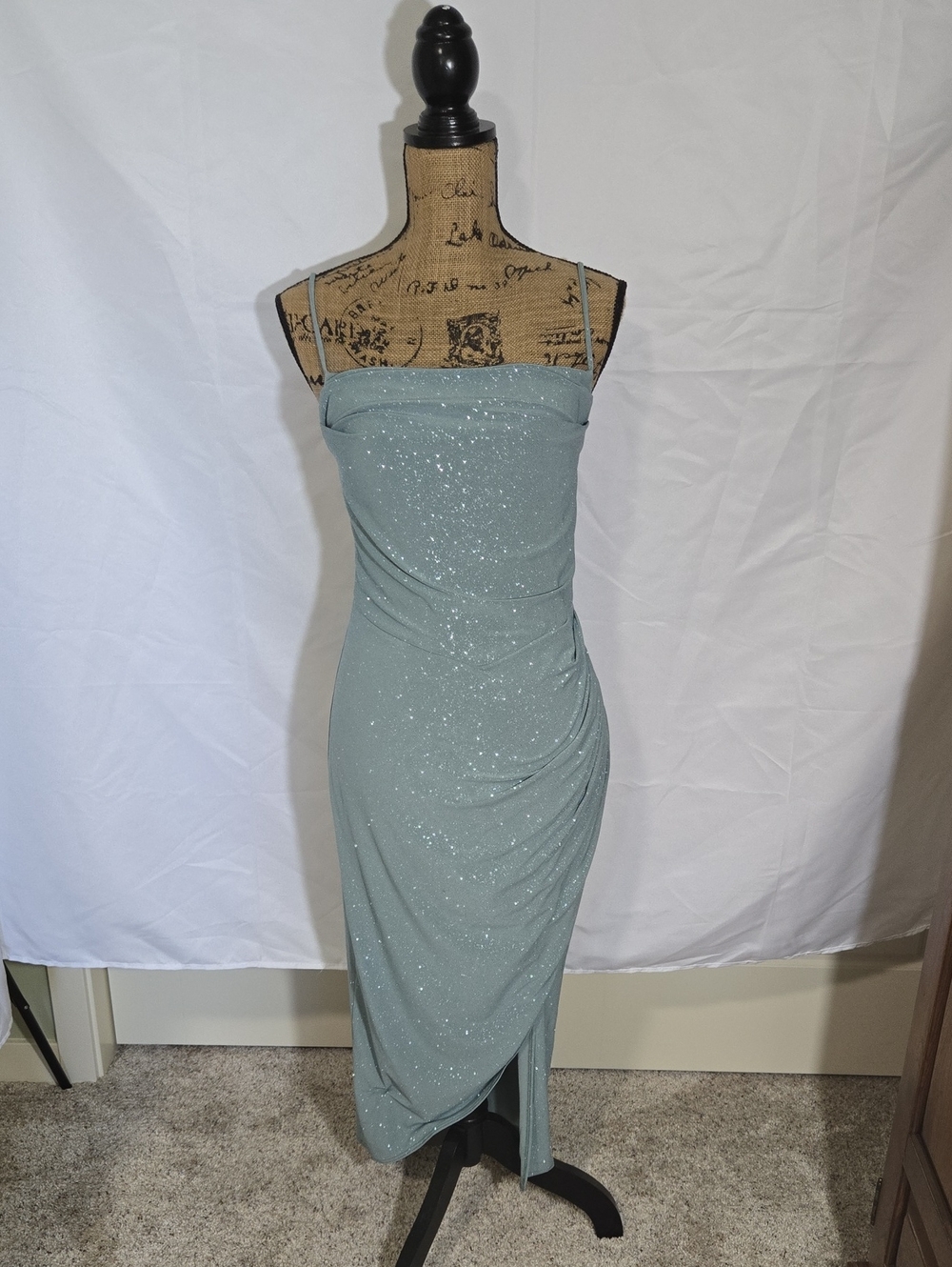 Windsor Sparkle Strapless Draped Midi Dress - Seafoam